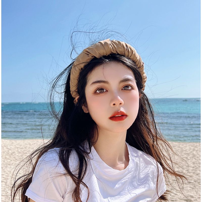 遮阳帽贝壳空顶可折叠显脸小透气大帽檐夏季户外跑步 米白