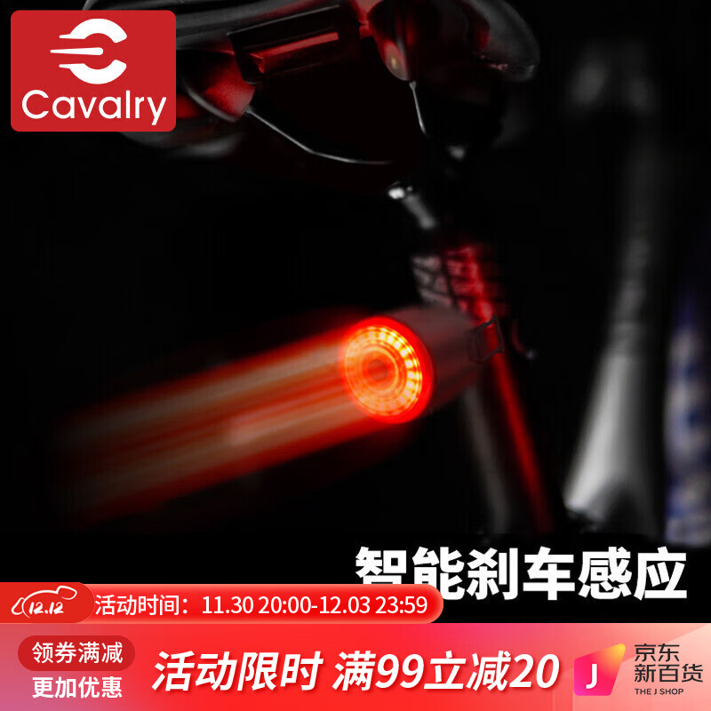 CAVALRY自行车智能感应刹车尾灯山地车公路车夜骑尾灯 USB充电高亮爆闪尾灯骑行装备 坐杆款