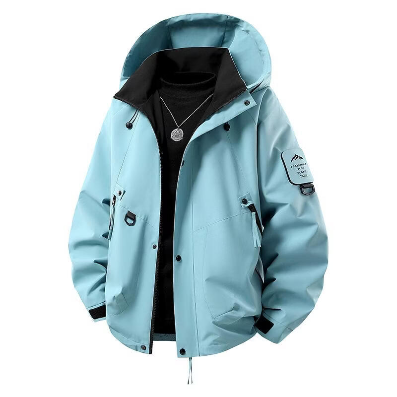 绿蜜蜂【多巴胺色系秋季男女同款美式宽松防风冲锋衣户外潮流外套8053 字母黑 3XL 建议185-210斤