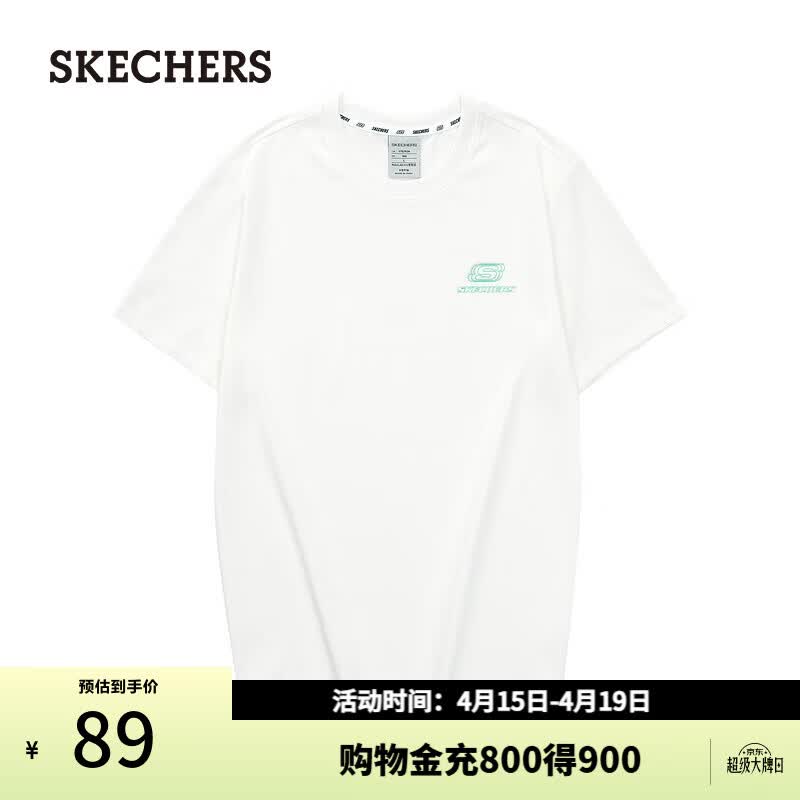 斯凯奇（Skechers）T恤男女款短袖简约透气百搭情侣运动上衣 棉花糖白/0074 M