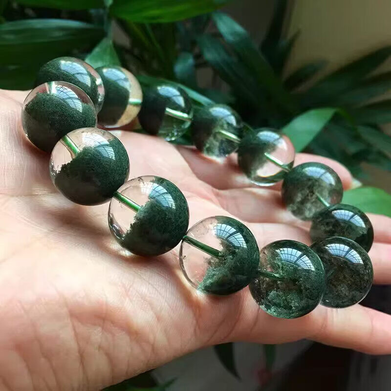 收藏级天然绿幽灵手链水晶半盆满天星千层串珠聚宝盆手串男女情侣 收藏级天|然绿幽灵手链10mm