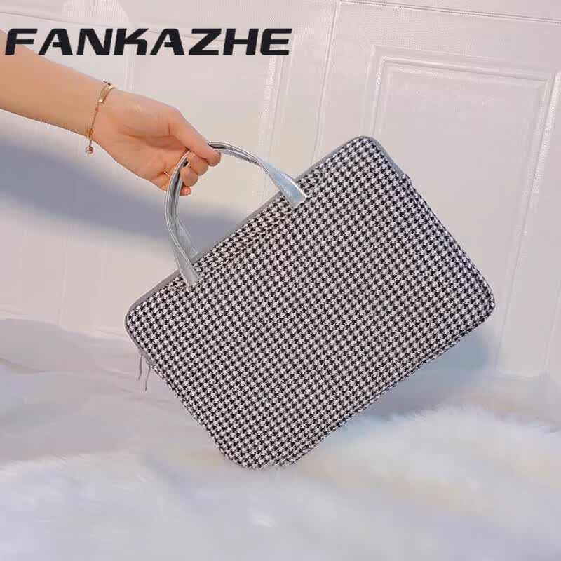 梵卡哲（FANKAZHE）笔记本电脑包14吋女士macbook13pro女款 千鸟-黑白 11英寸 (适合9.7-11.5寸平板)