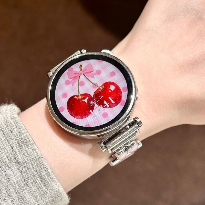 适用华为gt6表带金属磁吸watch5新款樱桃粉金米兰轻奢时尚网红女款表带 【银色-米兰尼斯】+樱桃白头粒 适用：华为Watch GT-表带22mm