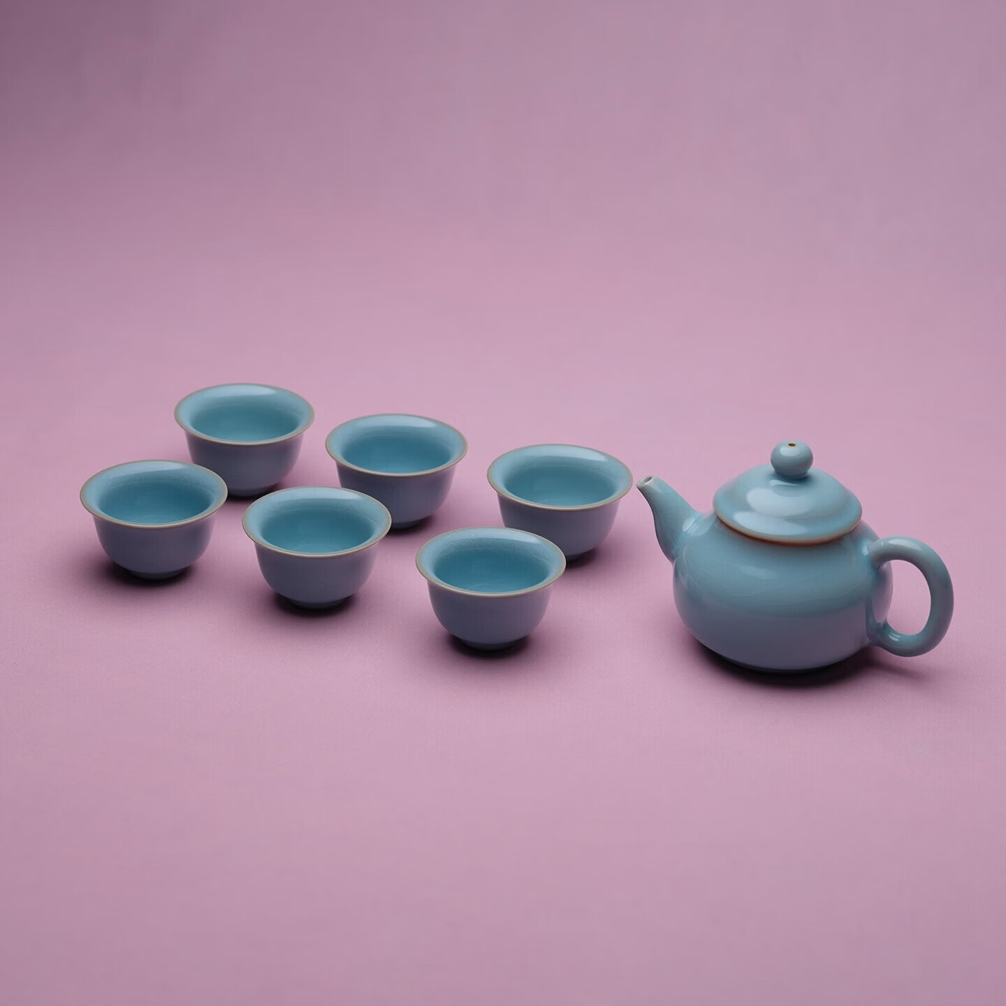 文华汝瓷朱文立朱宇华汝窑陶瓷茶具套装1壶6杯 泡茶套装 功夫茶礼盒