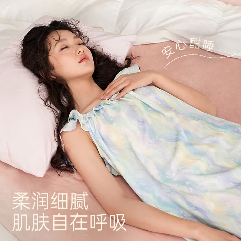 安之伴2026新款睡裙女春夏季冰丝睡衣背心连衣裙清新时尚家居服 水兰【柔软有弹性-超入眠】 M