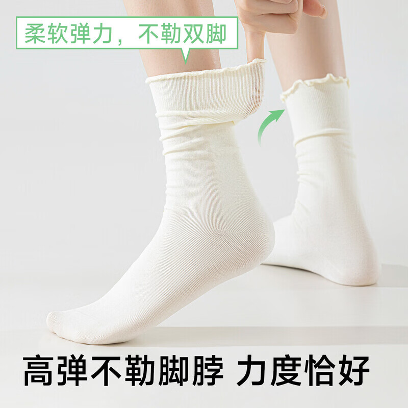 港风纯色棉花边袜子女夏季薄款中筒袜2026新款棉抗菌白色堆堆长袜 三色随机 [请亲备注 3双 均码 35-39【花边堆堆】