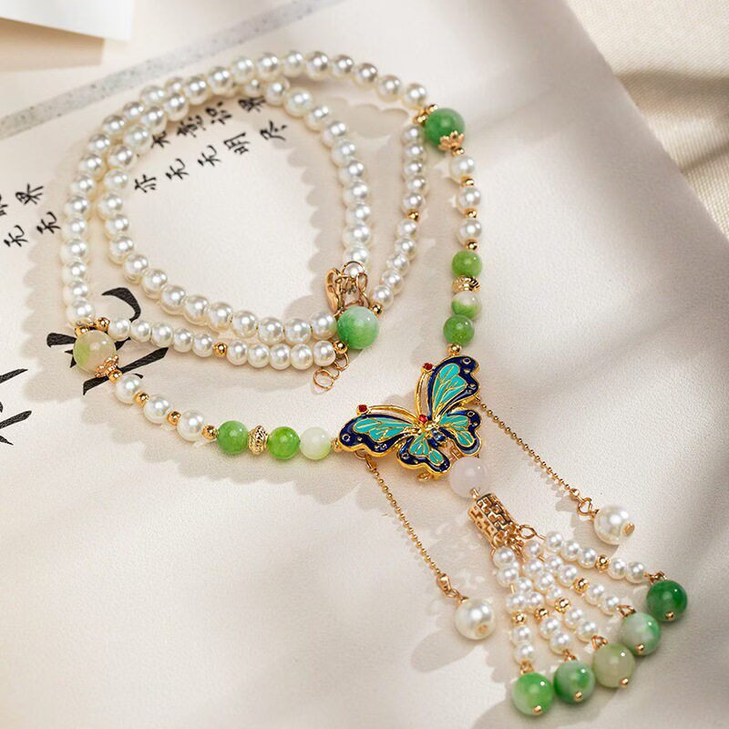 澳颜莱璎珞藏2026新款汉服璎珞项链明制唐风配饰古风珍珠吊坠儿童配饰女 【春山黛】缨络项链