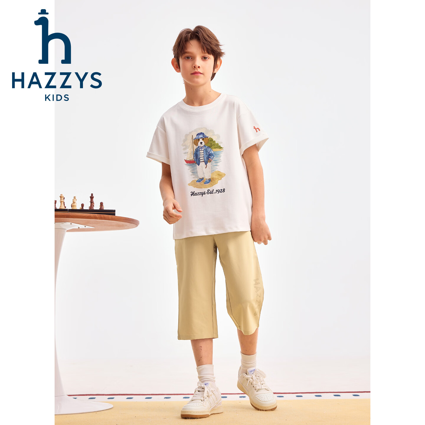 哈吉斯(HAZZYS)童装男童七分裤夏新款速干轻薄凉爽透气弹力宽松梭织七分裤 暖卡其 145