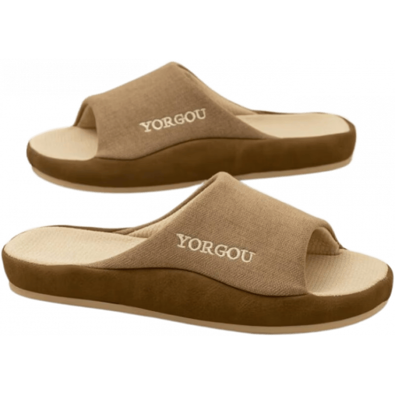 遠(yuǎn)港（yuangang）新品男士涼感棉麻拖鞋春夏季室內(nèi)居家防滑吸汗防臭布藝拖鞋女四季 杏仁米 35-36 36_37_【適合腳】