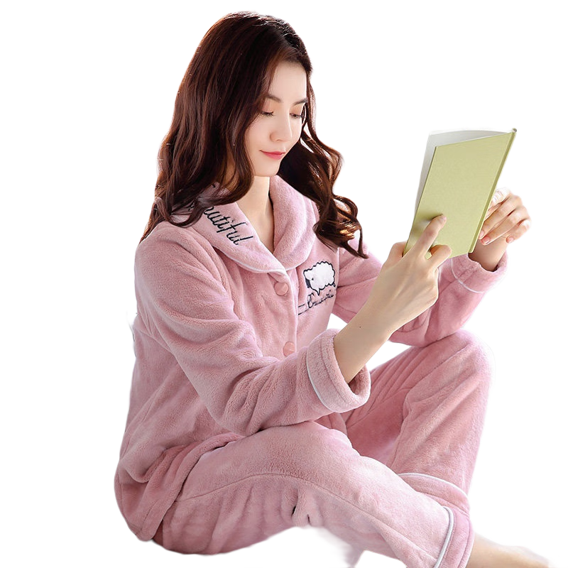 莫代爾珊瑚絨春秋冬季睡衣女加厚加絨法蘭絨保暖家居服兩件套裝可外穿 8247【主圖款-雙面加厚珊瑚絨】 XL 【建議120-140斤】