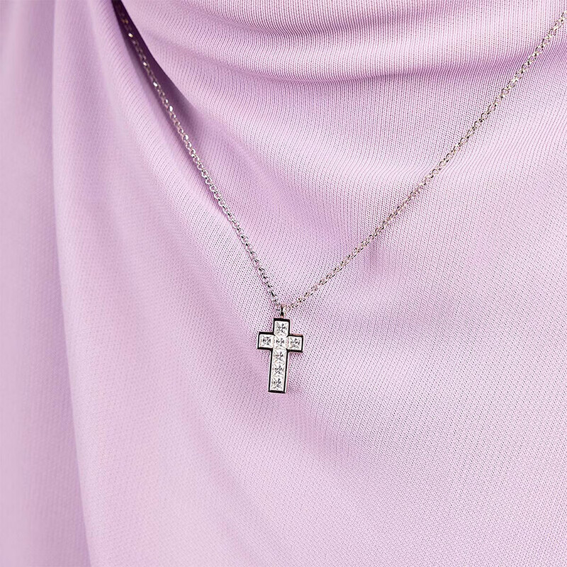 apm[春季新品]APM Monaco银白色密镶十字可调节项链个性摩登首饰礼物 密镶十字可调节项链(可调节至48 cm)