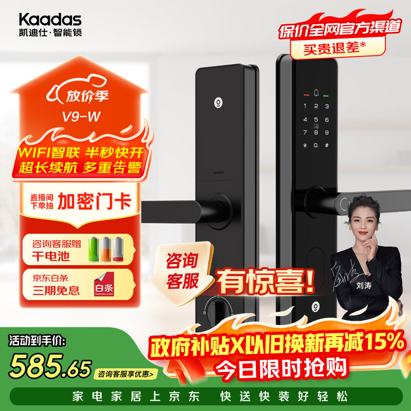 凯迪仕（KAADAS）V9智能门锁指纹密码锁入户门防盗门电子锁一握即开智能锁 V9-W