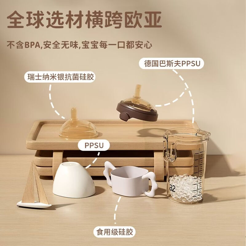 A 2奶瓶PPSU翻盖学饮杯吸管奶瓶1岁以上大宝宝直饮杯喝水杯婴儿 咬吸水嘴+240ml （不带把手） 12月+