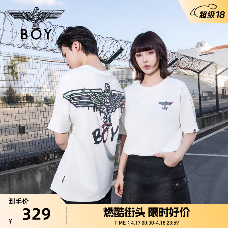 BOY LONDON【艺术家涂鸦】夏男女同款高街潮牌针织短袖T恤N01911 米白色 XL