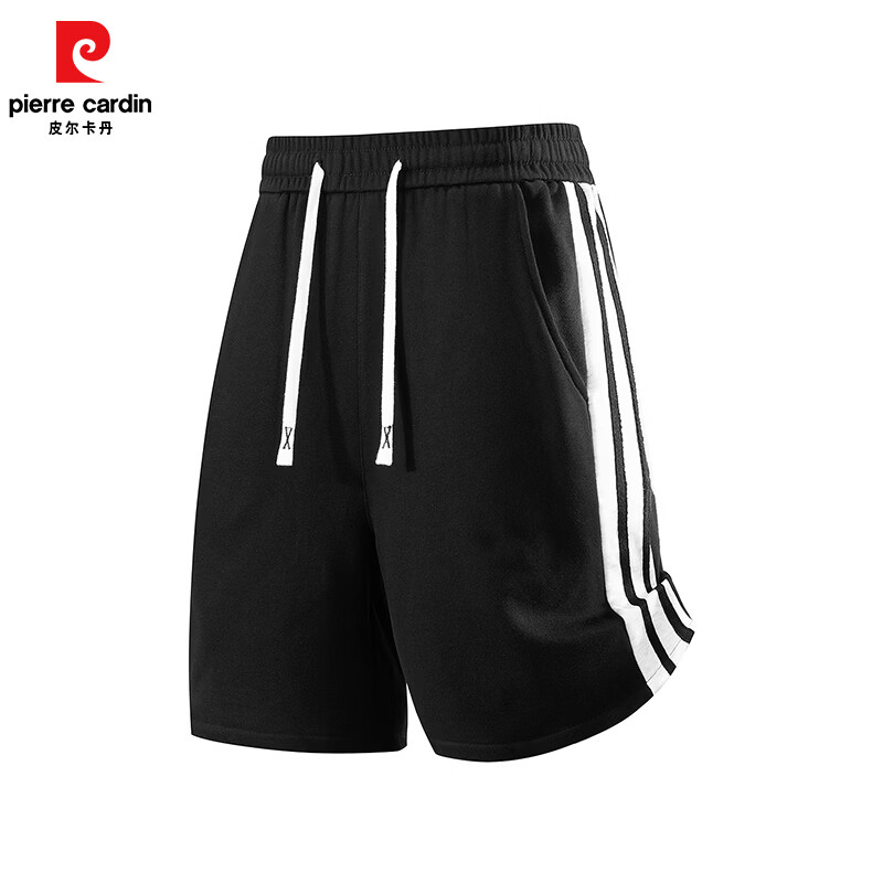 皮尔卡丹短裤男夏季休闲运动裤男女士宽松大码潮流百搭五分裤 黑色 XL
