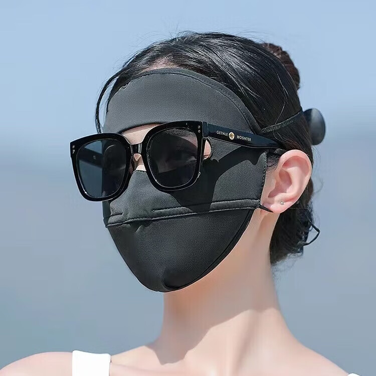 全脸防晒面罩女春夏季遮阳冰丝脸罩开车口罩面部脸基尼脸 【全脸防晒】 升级款 黑色 1个