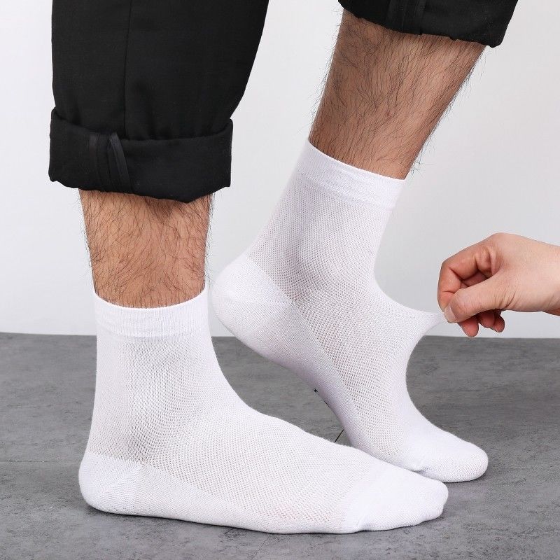 雅鹿不臭脚夏季男士袜子薄款网眼透气吸汗春秋款中筒袜防臭不勾丝袜子 下2单发30双】5黑5白5灰【15双装】 均码 雅鹿正品 10A抑菌/高弹透气/抗起球