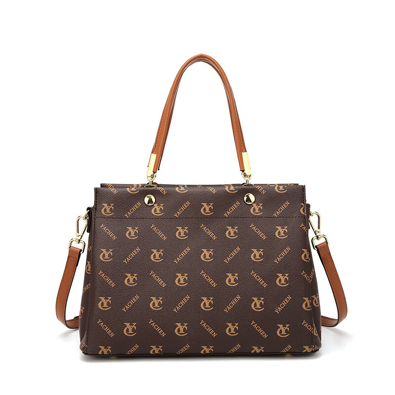 酷奇袋鼠包包2024新款简约时尚手提包实用单肩斜挎包大容量设计百搭通勤包 雅臣小字母啡/棕