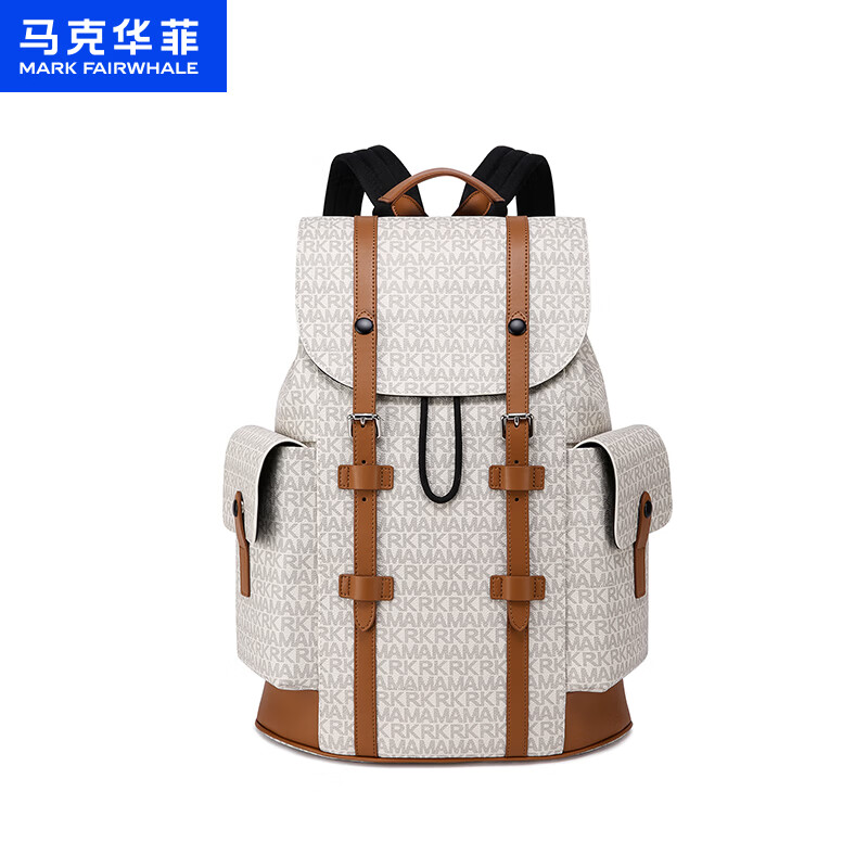 马克华菲（MARK FAIRWHALE）【春尚新】背包男休闲商务双肩包潮流大容量电脑包旅行包学生书包 米白色
