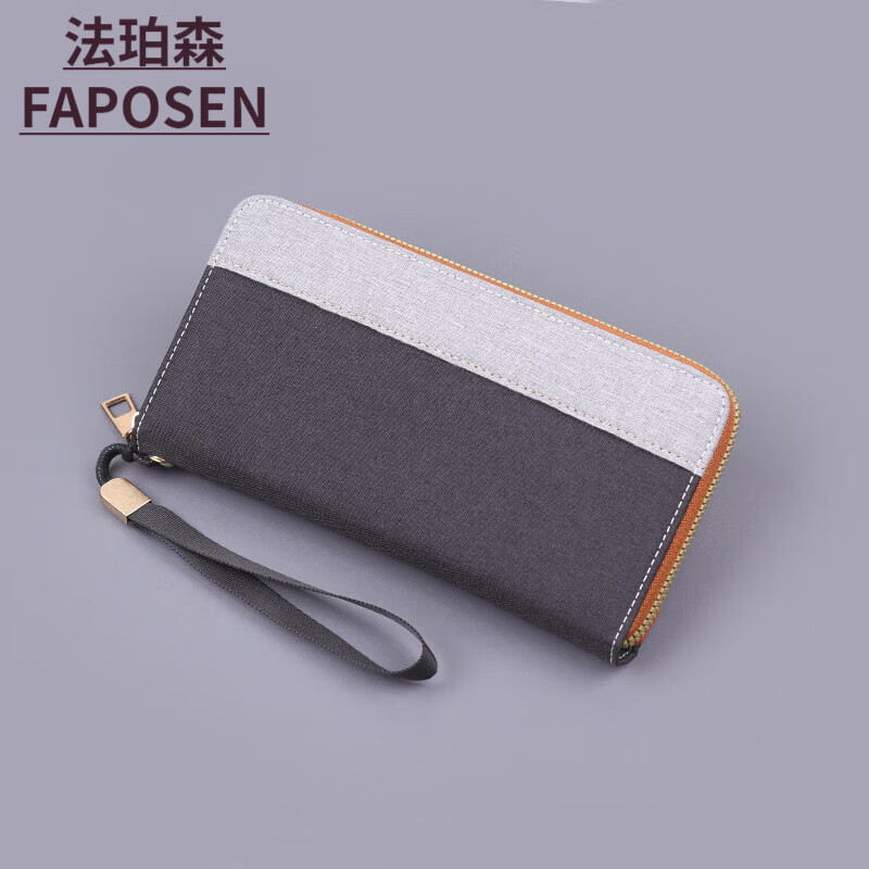 法珀森（FAPOSEN）男士手包帆布男款腕包新款手拿包手腕带男手机包男式长款拉链钱包 13815帆布手包黑色
