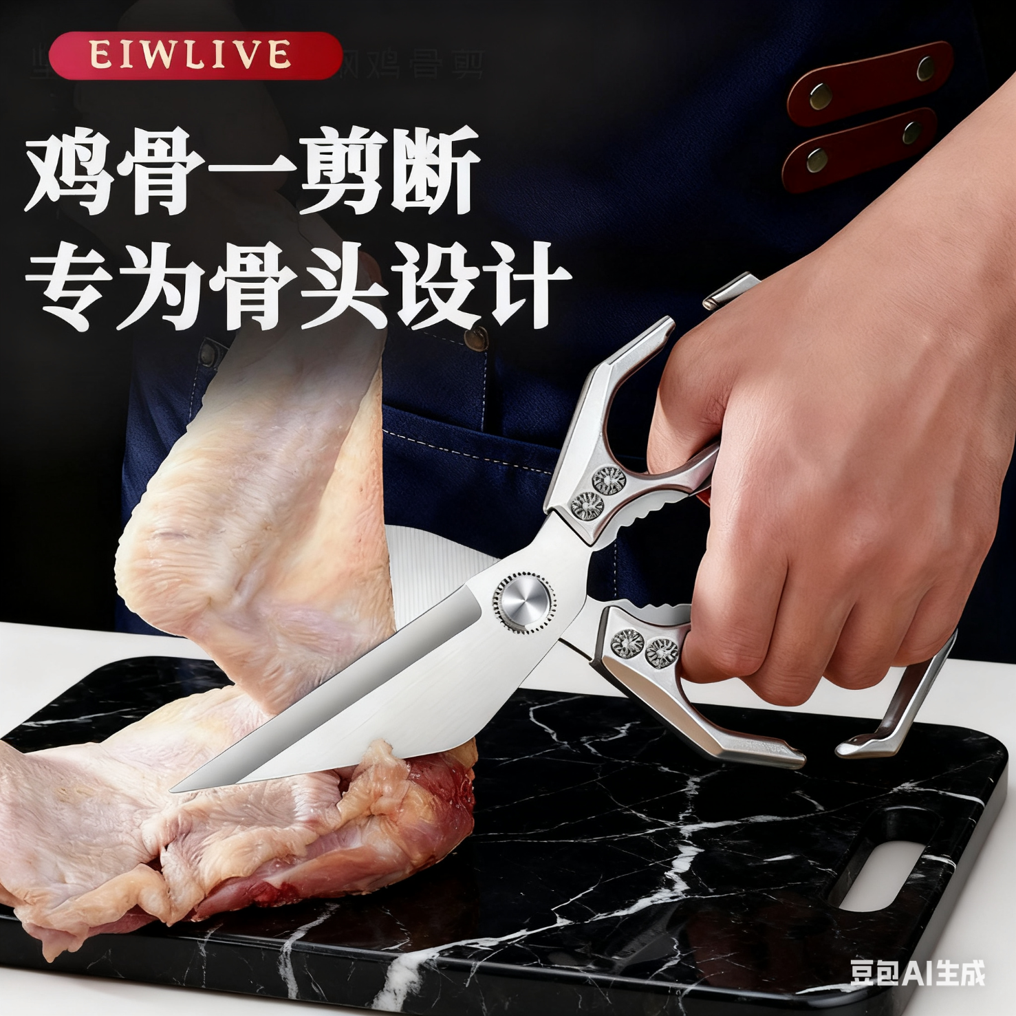 EIWLIVE【抖音主播同款】新款强力大头剪 强力鸡骨剪剪骨剪肉厨房剪 【全钢一体】大号鸡骨剪