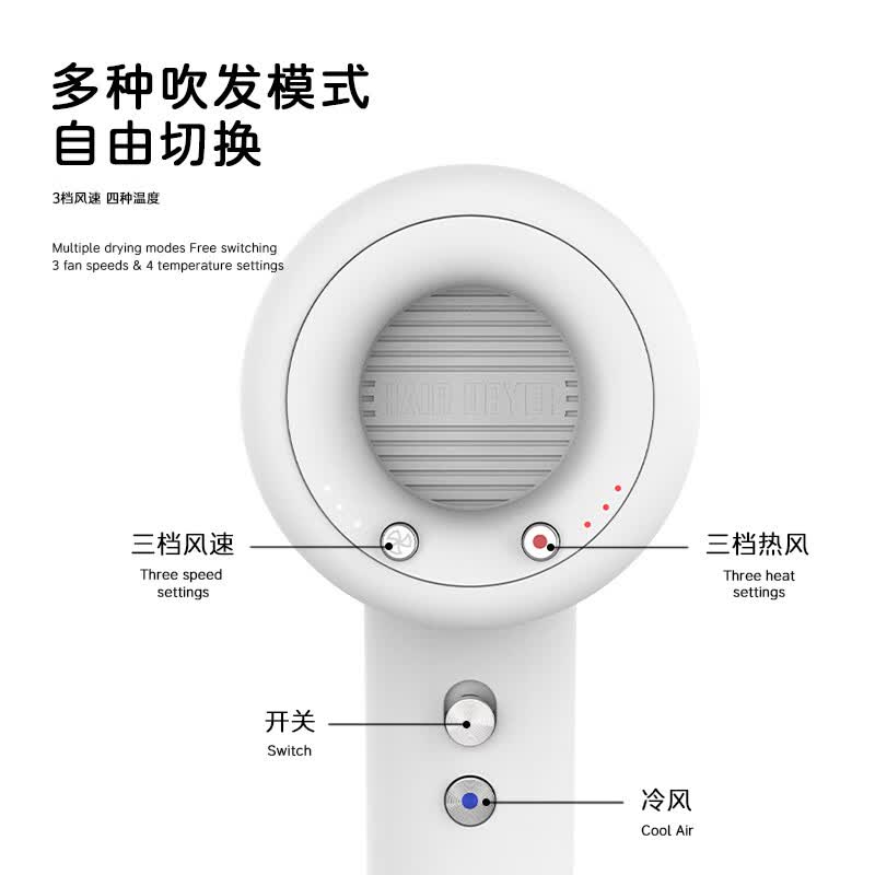 KEMEY高速吹风机 速干家用电吹风 负离子护发大功率风筒 生日礼物 居家旅行必备吹风机 白色 K-6885 旅行家用吹风机