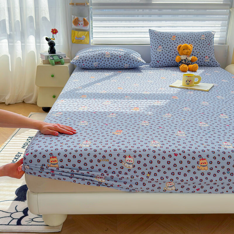 雅鹿A类双层纱床笠床罩单件席梦思床垫保护套罩宿舍全包床单四季通用 豹纹泡芙狗 【A类面料 软糯松软】 180x200cm床笠+枕套一对