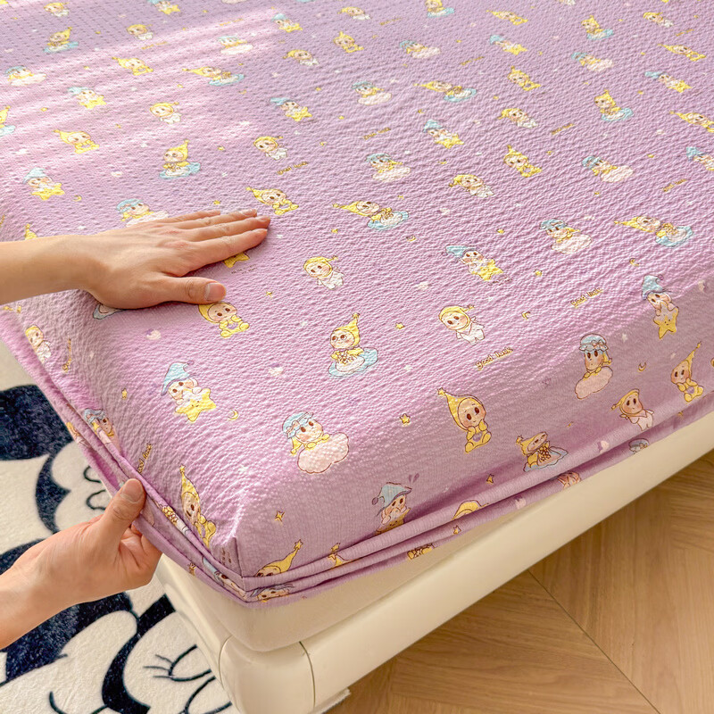 雅鹿A类双层纱床笠床罩单件席梦思床垫保护套罩宿舍全包床单四季通用 星星玩偶紫【A类面料 软糯松软】 150x200cm-单床笠