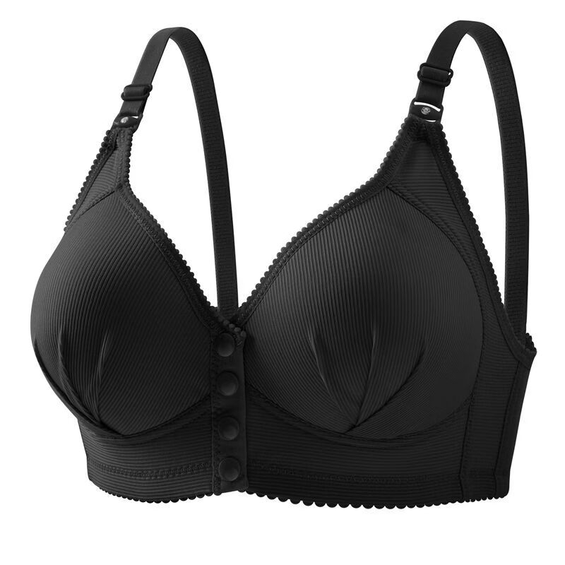 GEEZORO新款前开扣大码无钢圈妈妈罩杯哺乳内衣孕妇文胸产后喂奶胸罩薄款 黑色 80A 36/80适合120斤以内