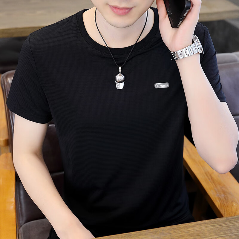 轩程短袖t恤男2026夏季薄款潮流圆领冰丝T恤男青年休闲百搭半袖上衣 白色 5XL (195) 170斤-195斤