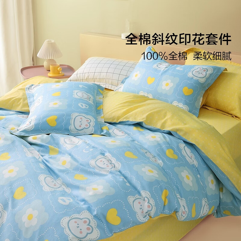 水星家纺集团出品 百丽丝床上四件套纯棉 全棉印花套件 纯棉被套床单枕套  [100%全棉+舒适透气] 布丁 1.8米床 床单款 （被套220*240cm）