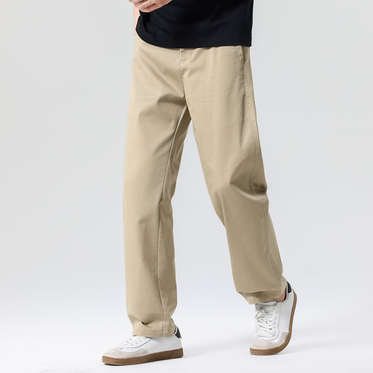 布衣传说 高捻精梳棉 直筒休闲裤男士宽松百搭长裤子潮 卡其 32