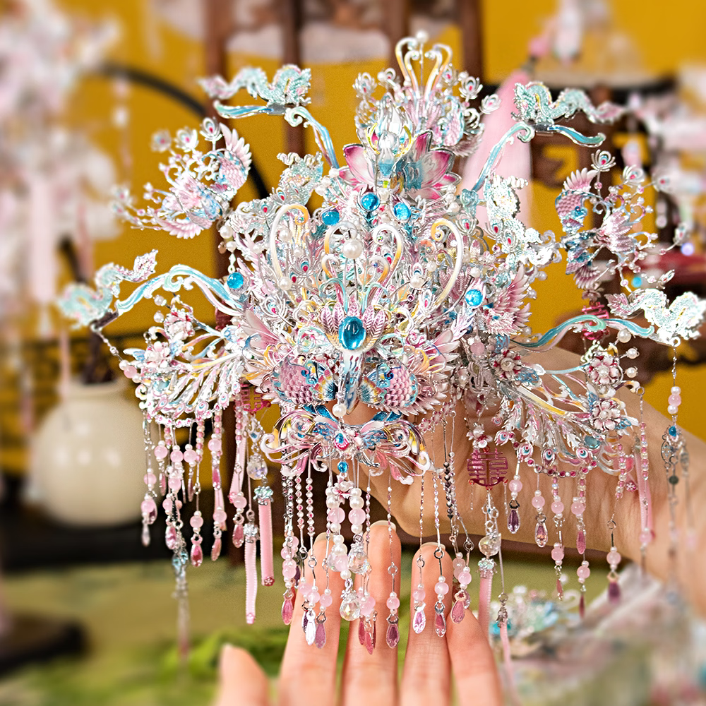 鋼達粉黛凤冠喜灯银色花轿手工diy立体金属拼装模型闺蜜生日结婚礼物 粉黛喜扇 含支架 送钢达工具