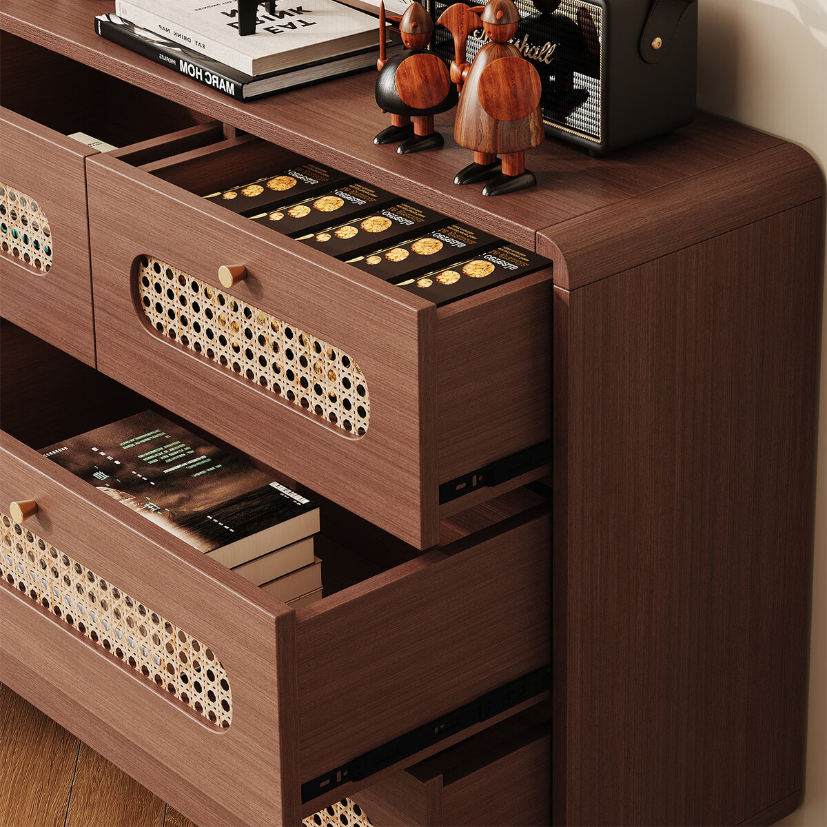 溥畔风五斗柜客厅靠墙储物柜多层收纳柜立柜电视柜旁小边柜 [复古白] 有送装服务