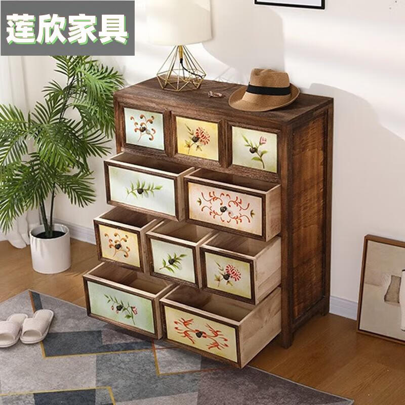 意德丽塔斗柜实木收纳柜经济型储物柜家用客厅地中海床头柜实木黑胡桃