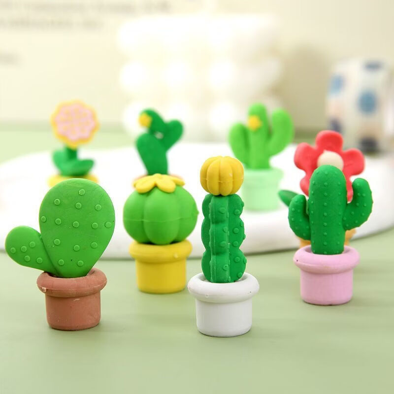 RRLFCS创意沙漠仙人掌可拆卸橡皮擦套装学生文具奖品礼品六一期末圣诞初中小学生学习文具新款礼物 仙人掌（盒装）橡皮擦 1盒【4个装】