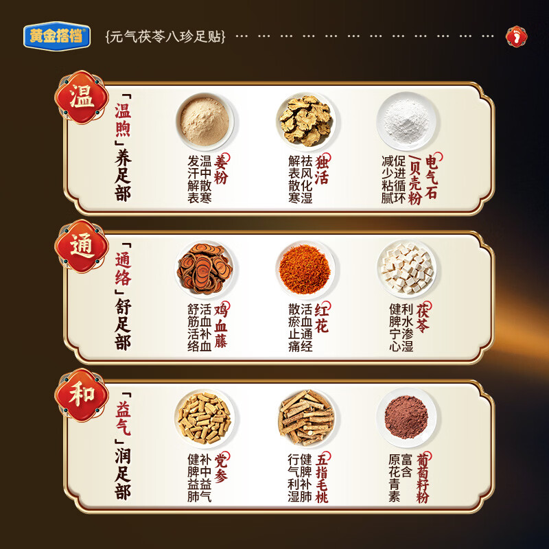 黄金搭档元气茯苓八珍足贴祛湿贴去湿气排体内湿寒大肚子祛湿足贴湿气贴 2盒【周期装】重度湿气患者