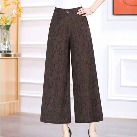 2026夏季阔腿裤女印花百搭薄款九分裤高腰显瘦宽松裙裤 咖啡色 3XL 【建议体重125-140斤】