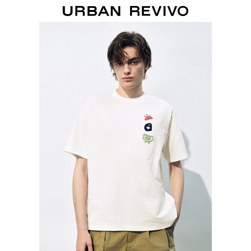 UR2026夏季新款男装时尚趣味印花圆领基础款短袖T恤UMM460027+ 本白 L