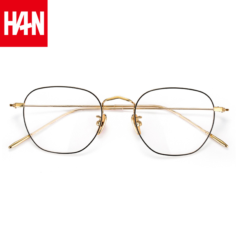 汉（Han Dynasty） 纯钛防蓝光眼镜框复古近视眼镜架女护眼平光镜圆  41040 黑金 防雾1.67防蓝光镜片400-1000度