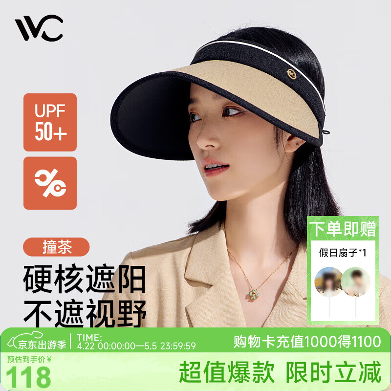 VVC成毅推荐防晒遮阳帽空顶帽遮脸防紫外线遮阳女帽子成人款-撞茶