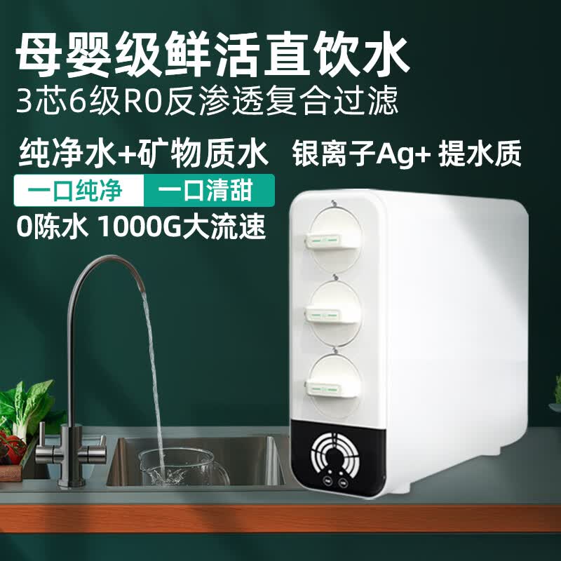 乐喝26新款净水器双出水RO反渗透直饮机家用纯水机厨房自来水过滤净水机壁挂管线机前置过滤器三件套装 G=双出水净水器+备用滤芯1套