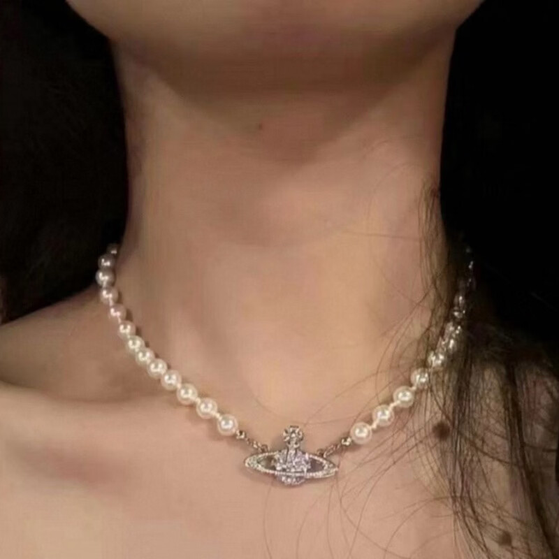 薇薇安西太后威斯特伍德西太后土星珍珠颈链女士满钻别针回形针轻奢高级感礼物 西太后经典别针金色项链