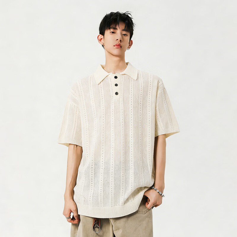 ROYAL PALM POLO SPORTS CLUB夏季新款美式复古条纹polo衫男宽松休闲百搭潮流短袖上衣 灰色 3XL