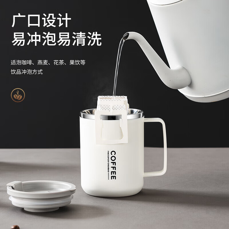 304学生马克杯不锈钢燕麦牛奶杯宿舍家用带盖吸管泡麦片喝水杯子 304内胆【黑色款】 【内置茶漏】杯子+不锈钢吸管