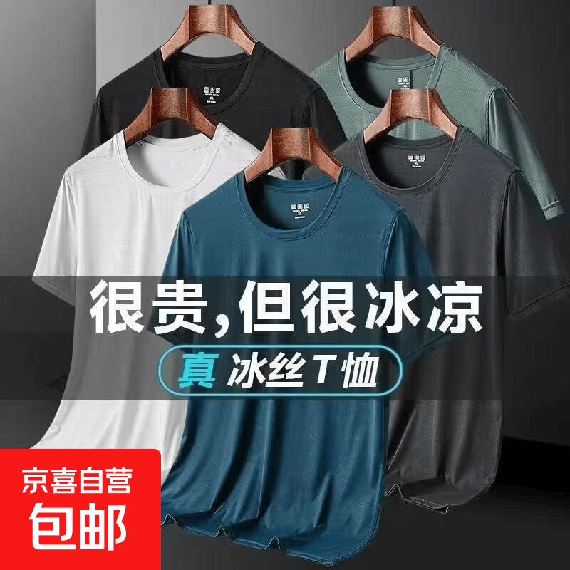 冰丝短袖速干夏季薄款休闲上衣宽松男士网眼透气运动凉感半袖体恤 白色 M