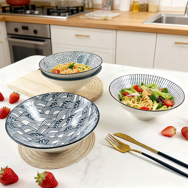 肃匠陶瓷斗笠碗家用大汤碗日式拉面碗ins餐具复古国风拌面碗 国潮8英寸斗笠碗4只【混色】