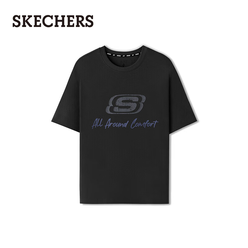 斯凯奇（Skechers）新款男女同款字母印花针织短袖T恤衫打底衫L225U129 碳黑/0018 M