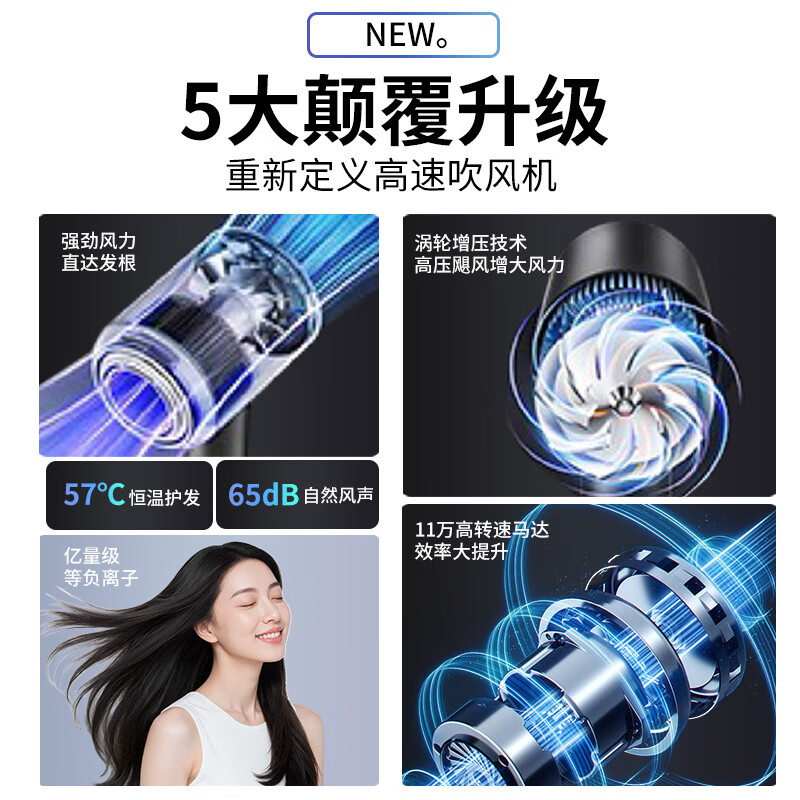 诺巴玛【10W+星级酒店品质认证】高速护发吹风机家用静音负离子不伤发男女专用秒干吹头发大风力功率便携 【五星酒店品质】高速版-磨砂黑