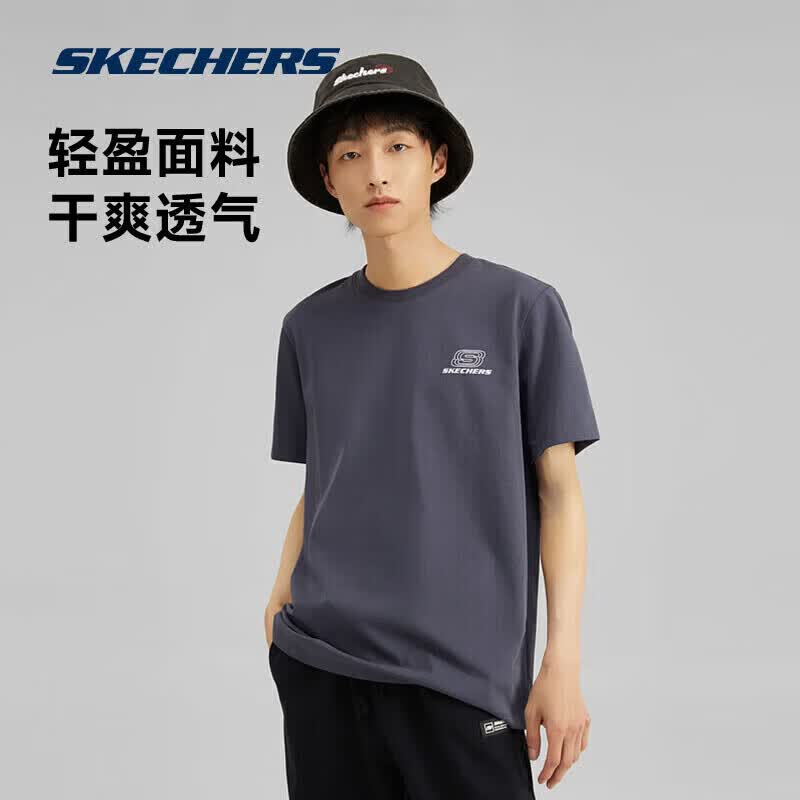 斯凯奇（Skechers）夏季男女情侣同款缤纷休闲系列透气半袖针织短袖T恤L226U080